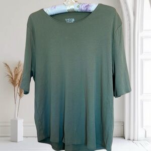 EUC Time and Tru 3/4 Sleeve Shirt, Cotton Stretch, Olive Green, Size 2X